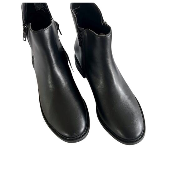 Brenna Dressy Black Side Zip Ankle Boot Sz 8 Faux Leather Block Heel Memory Foam - Picture 3 of 8